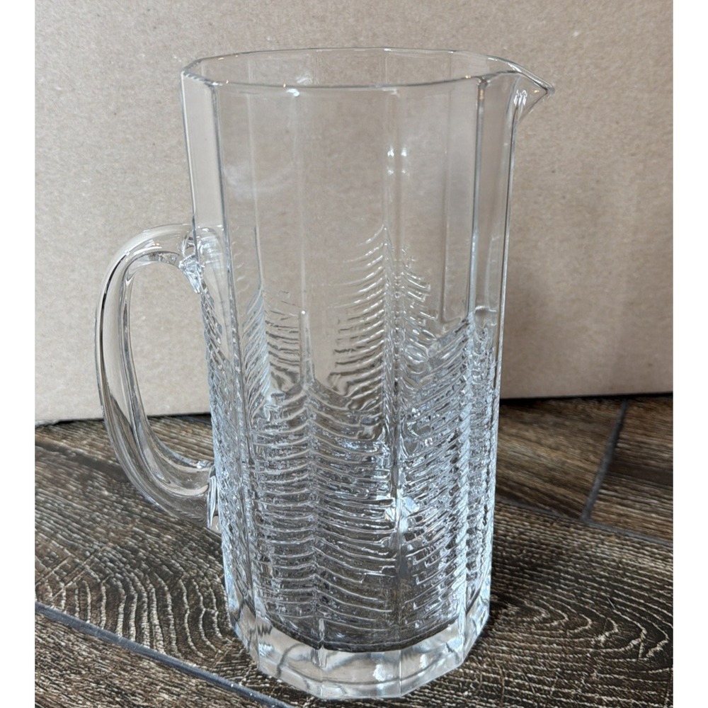 Nice Iittala Finland Kuusi Clear Glass 8 1/2" Pitcher Fir Tree Jorma Vennola
